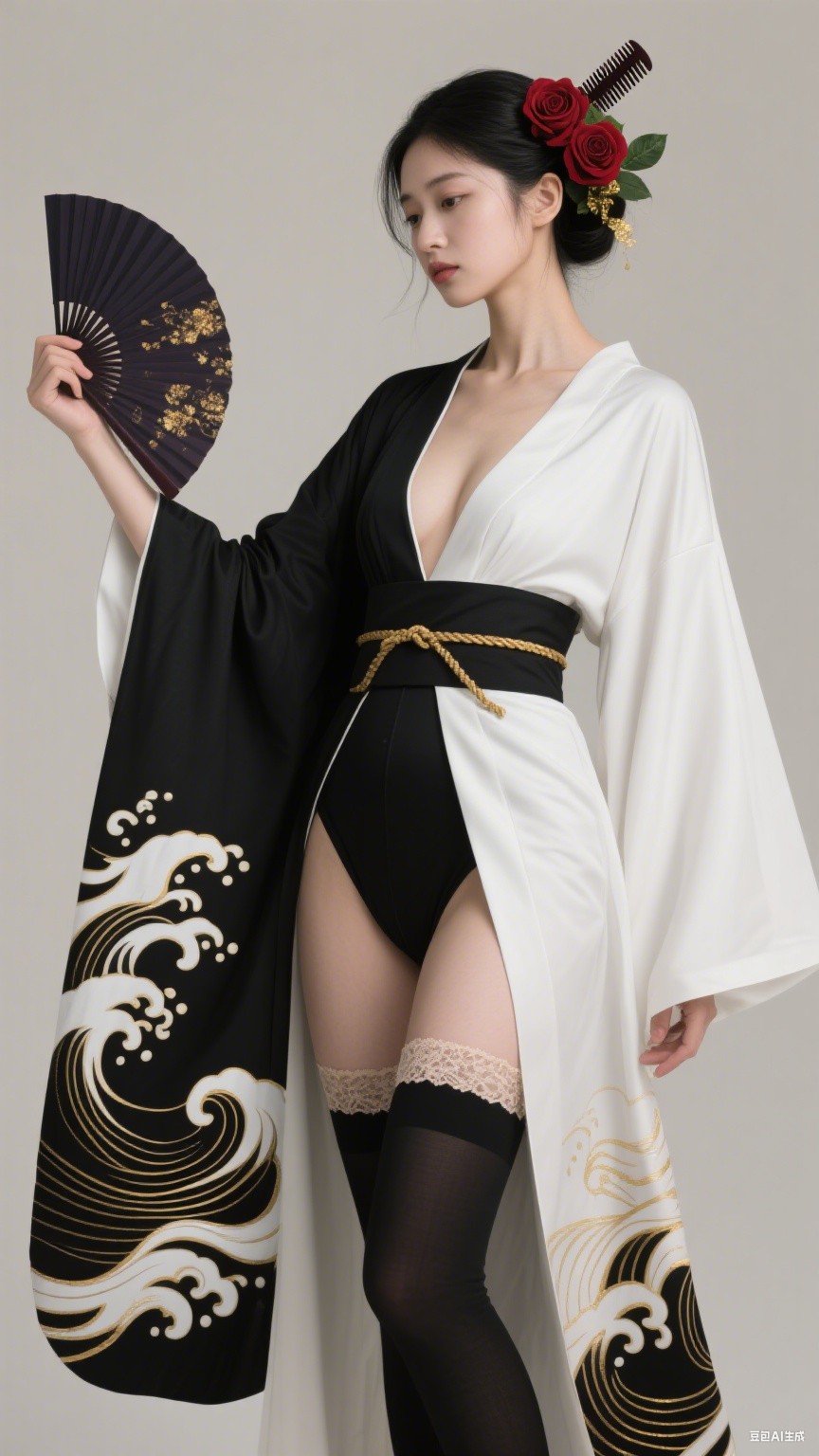 Black and white Japanese-style robe