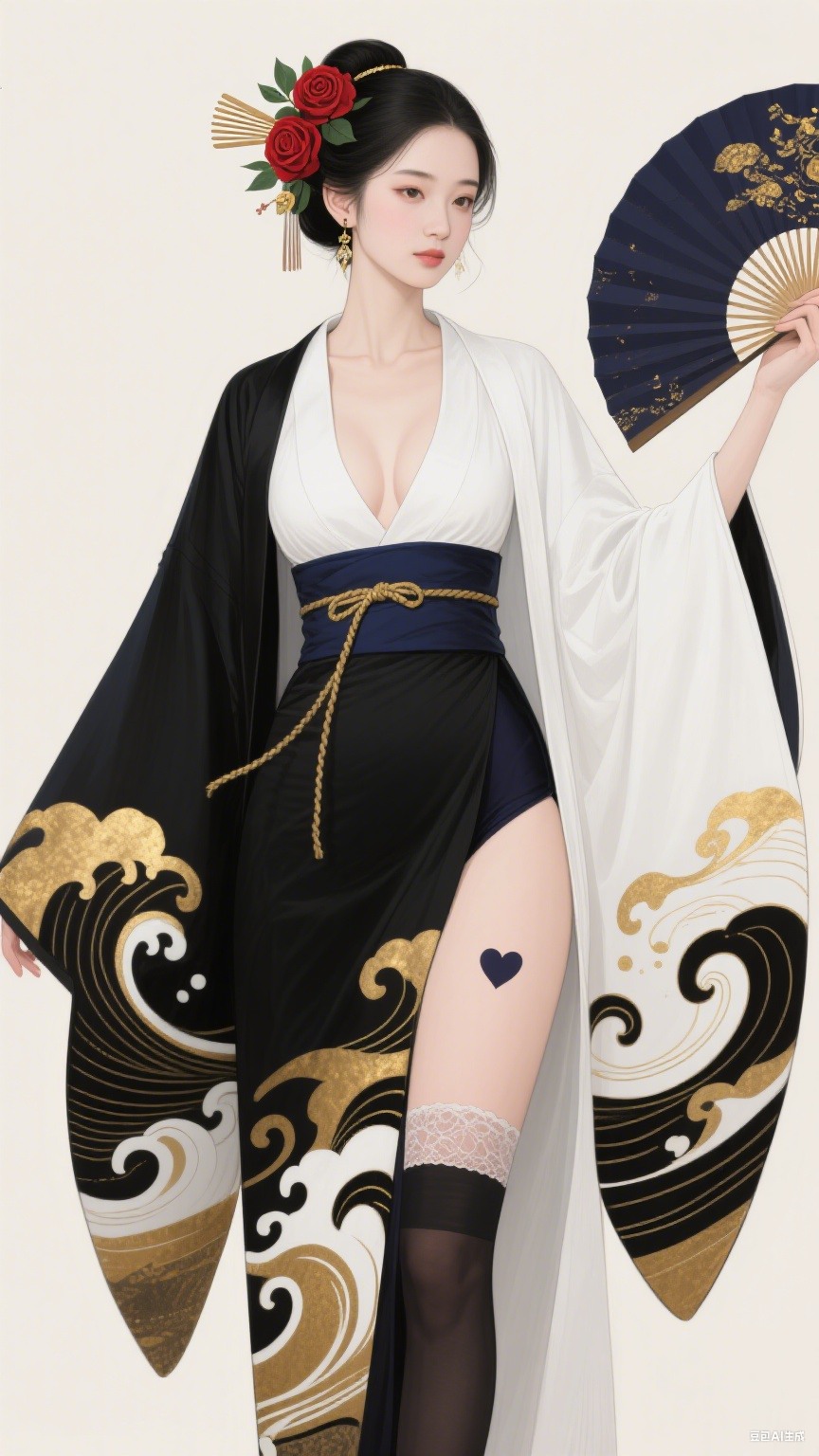 Black and white Japanese-style robe