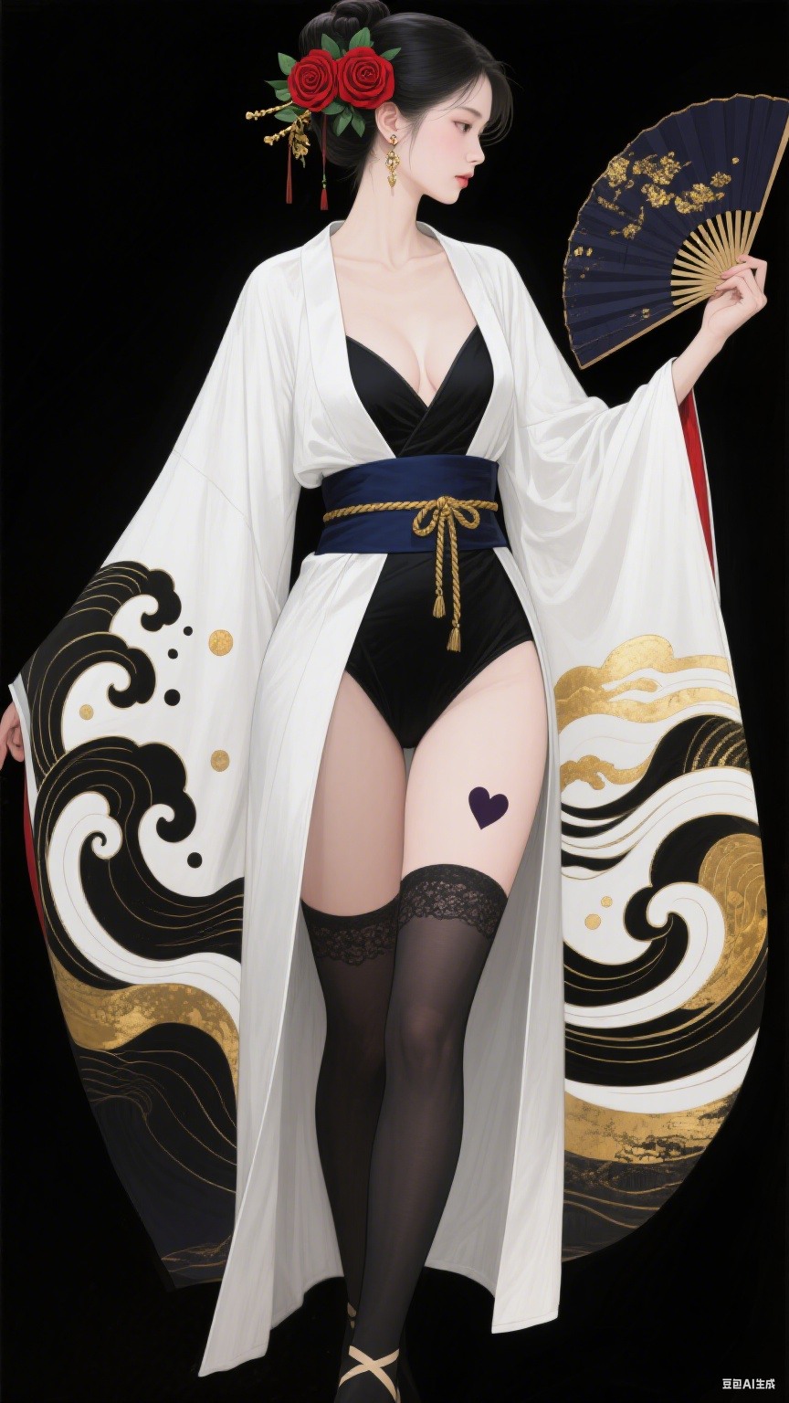 Black and white Japanese-style robe