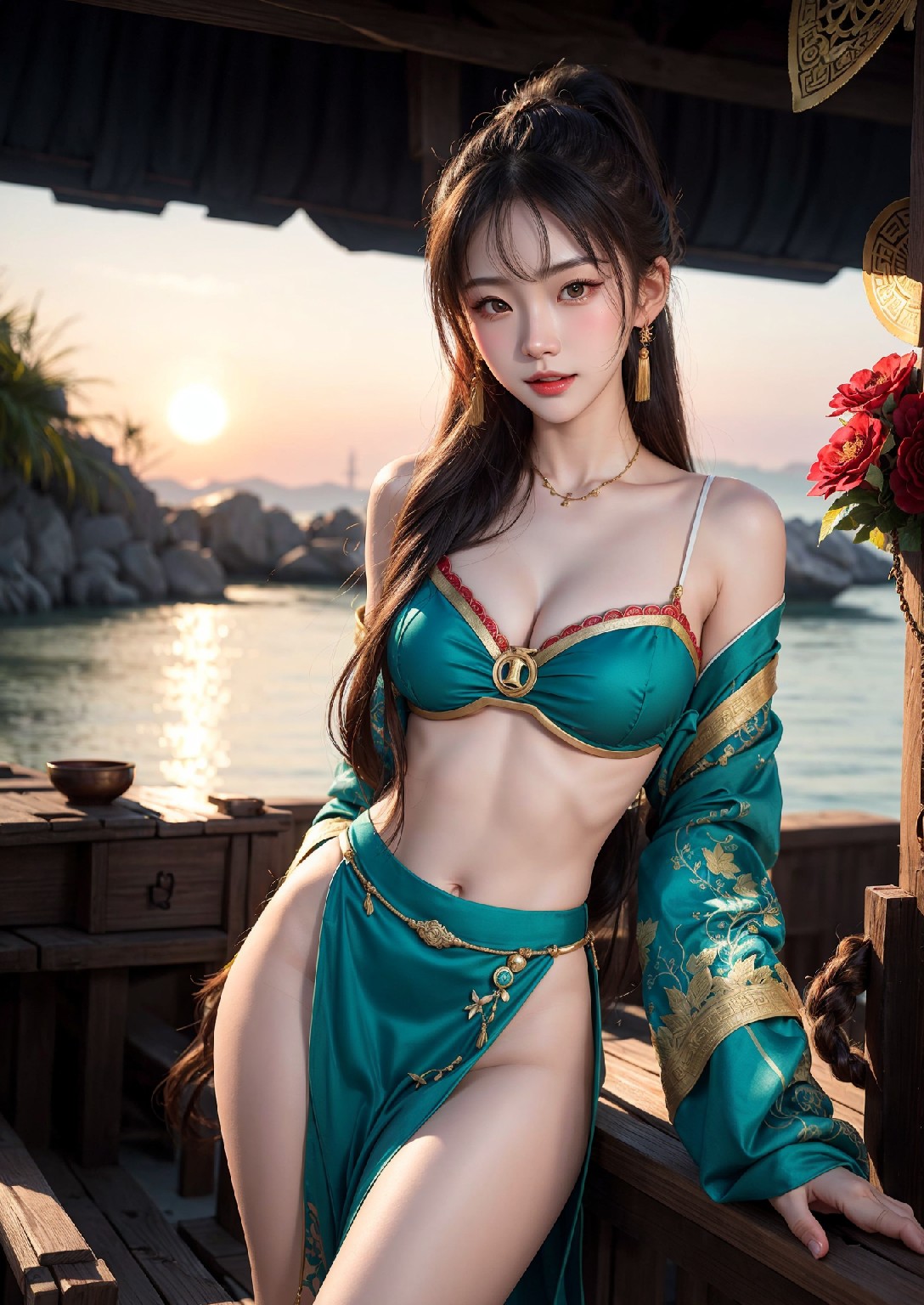 Oriental girl sailing to the West