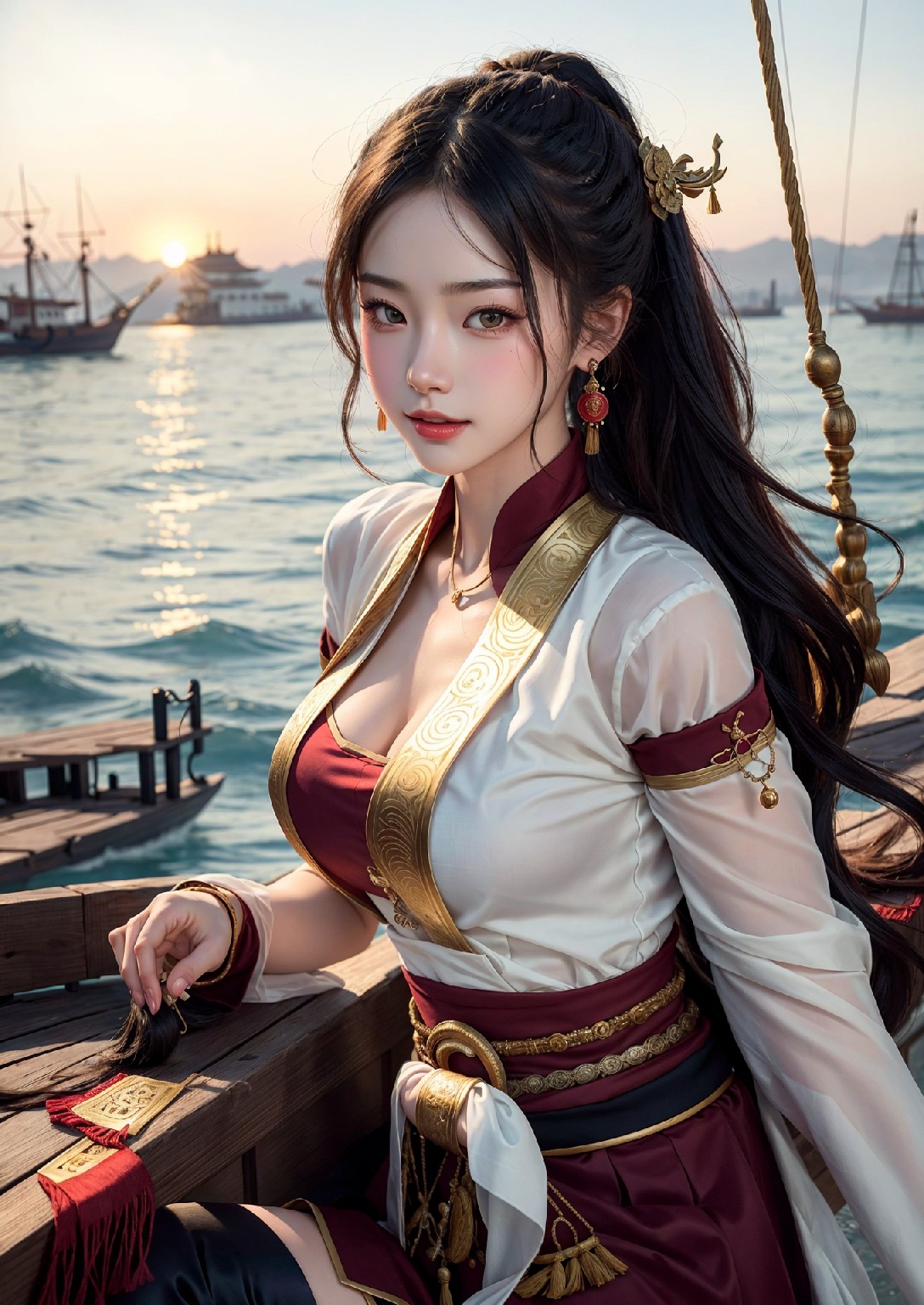 Oriental girl sailing to the West