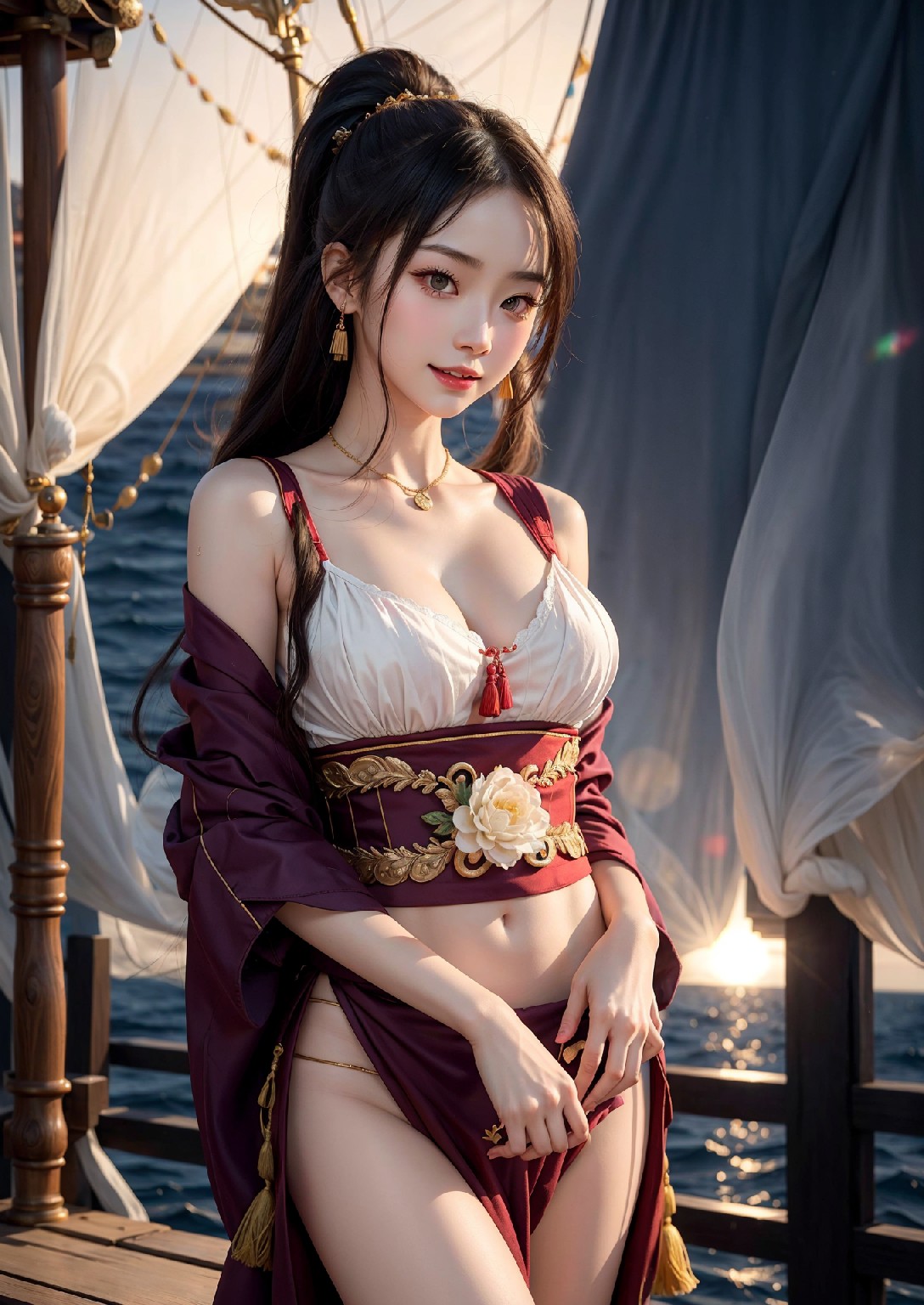Oriental girl sailing to the West