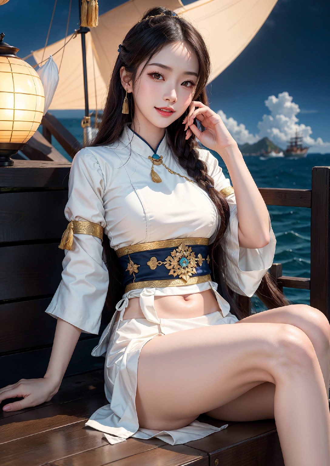 Oriental girl sailing to the West