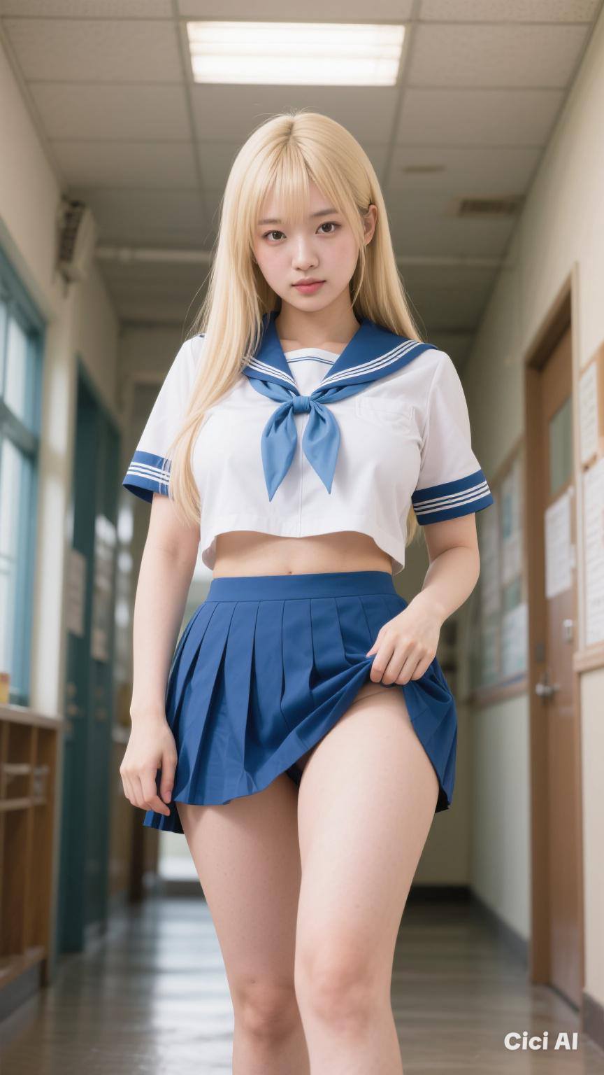 Sexy pretty student showing off her thick thighs