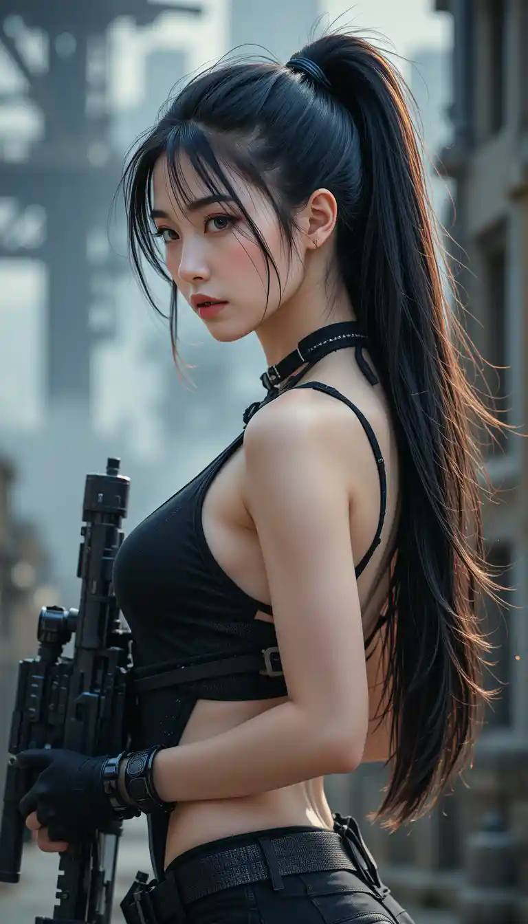 長髮掠風影如煙