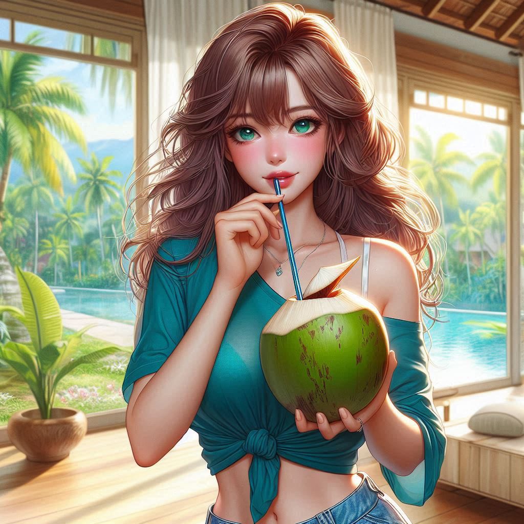 在熱帶渡假村喝涼的果汁
