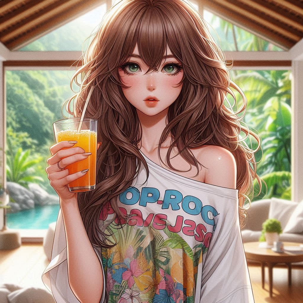 在熱帶渡假村喝涼的果汁