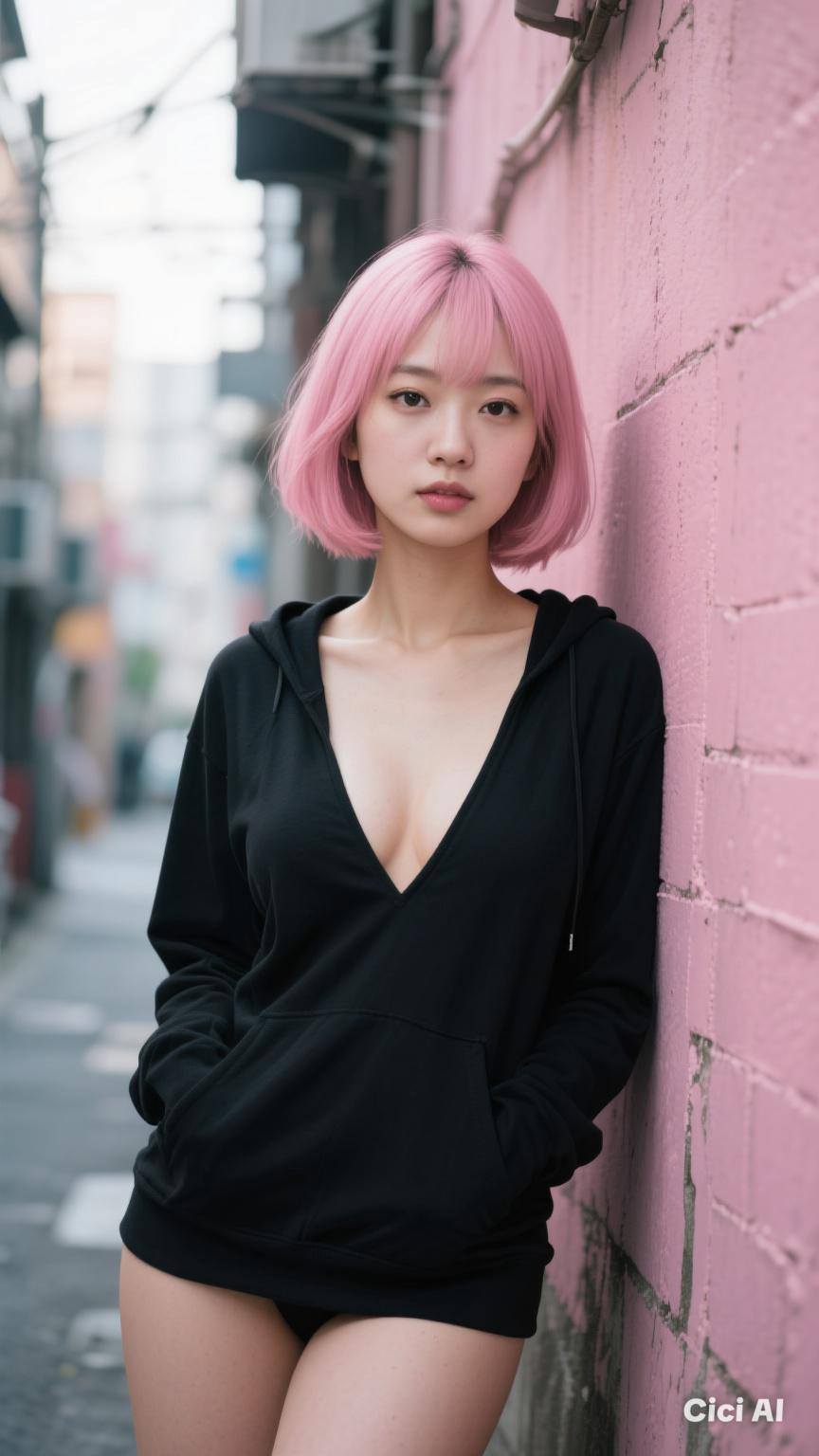 Short pink haired girl
