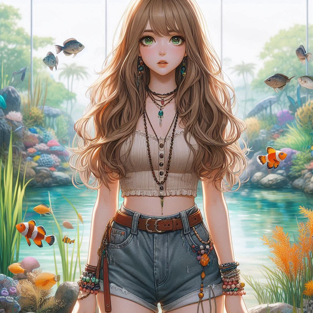 Girl in front of the aquarium