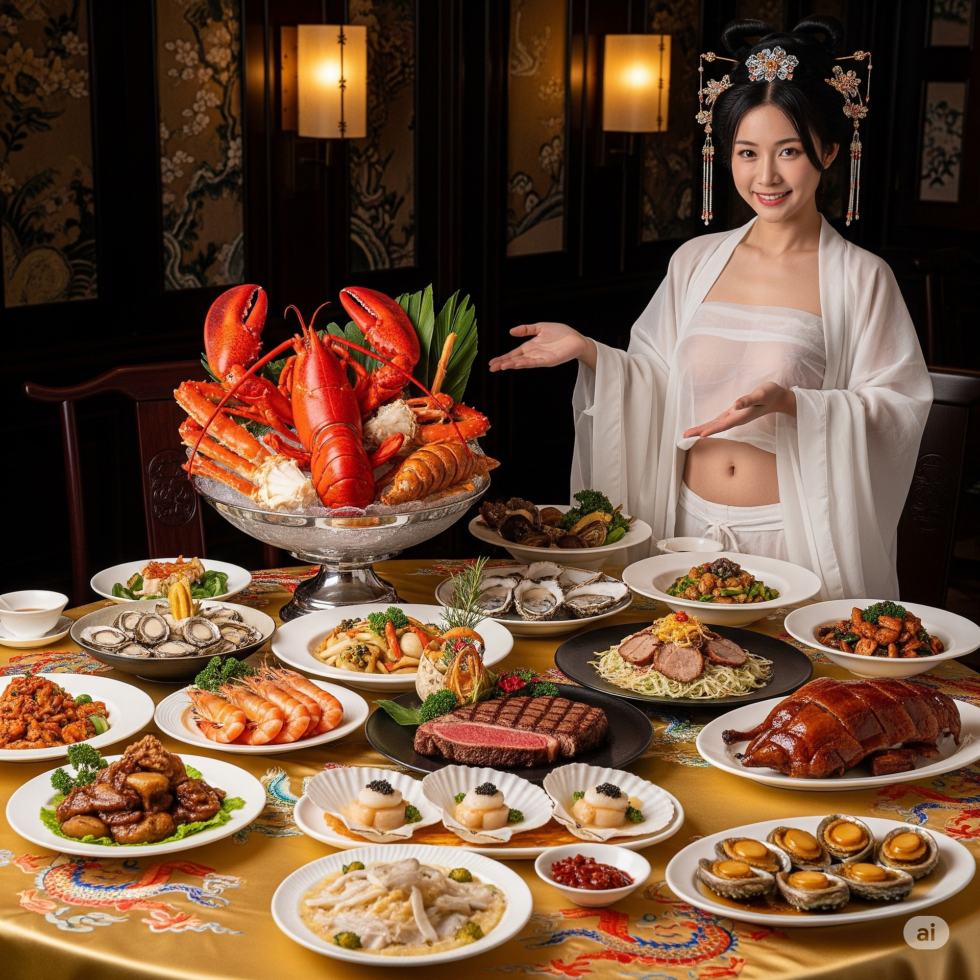 A special restaurant. A special waitress introduces the dishes in person