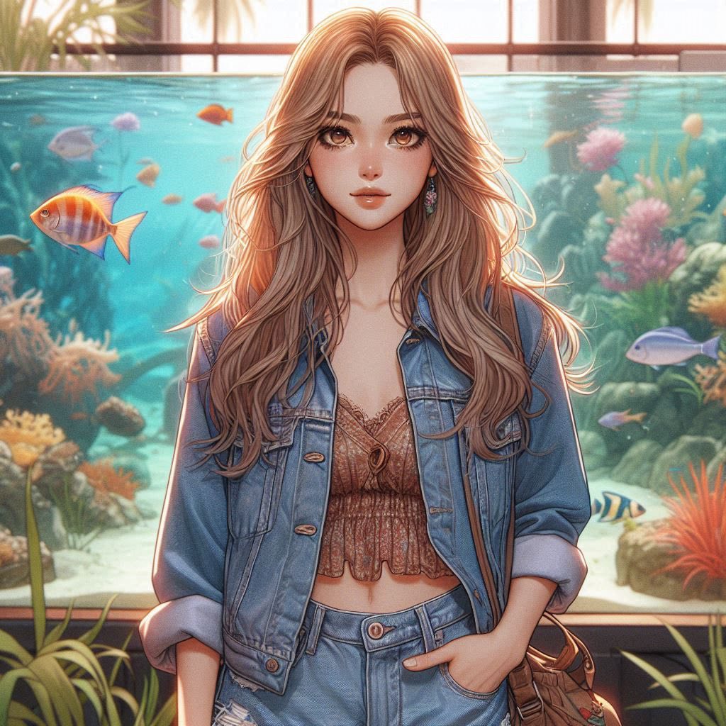 Girl in front of the aquarium