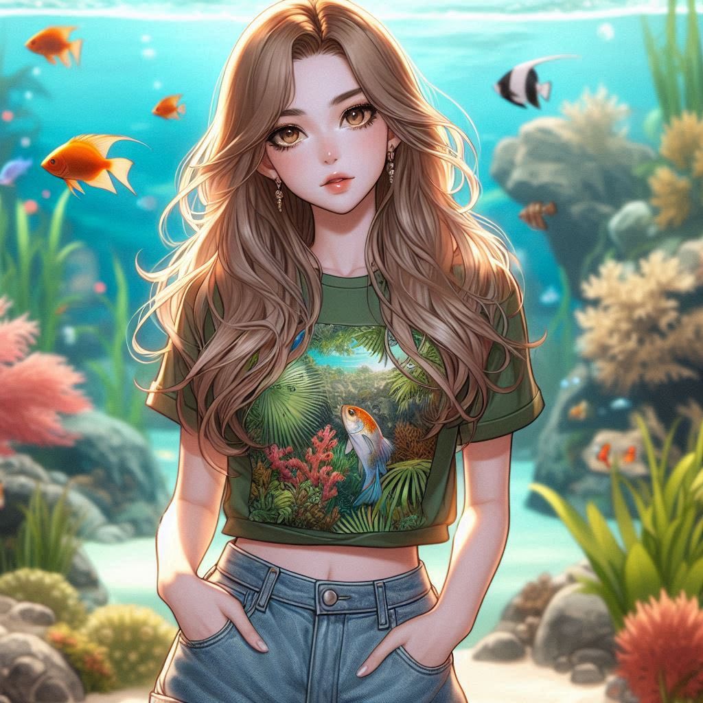 水族館前的少女