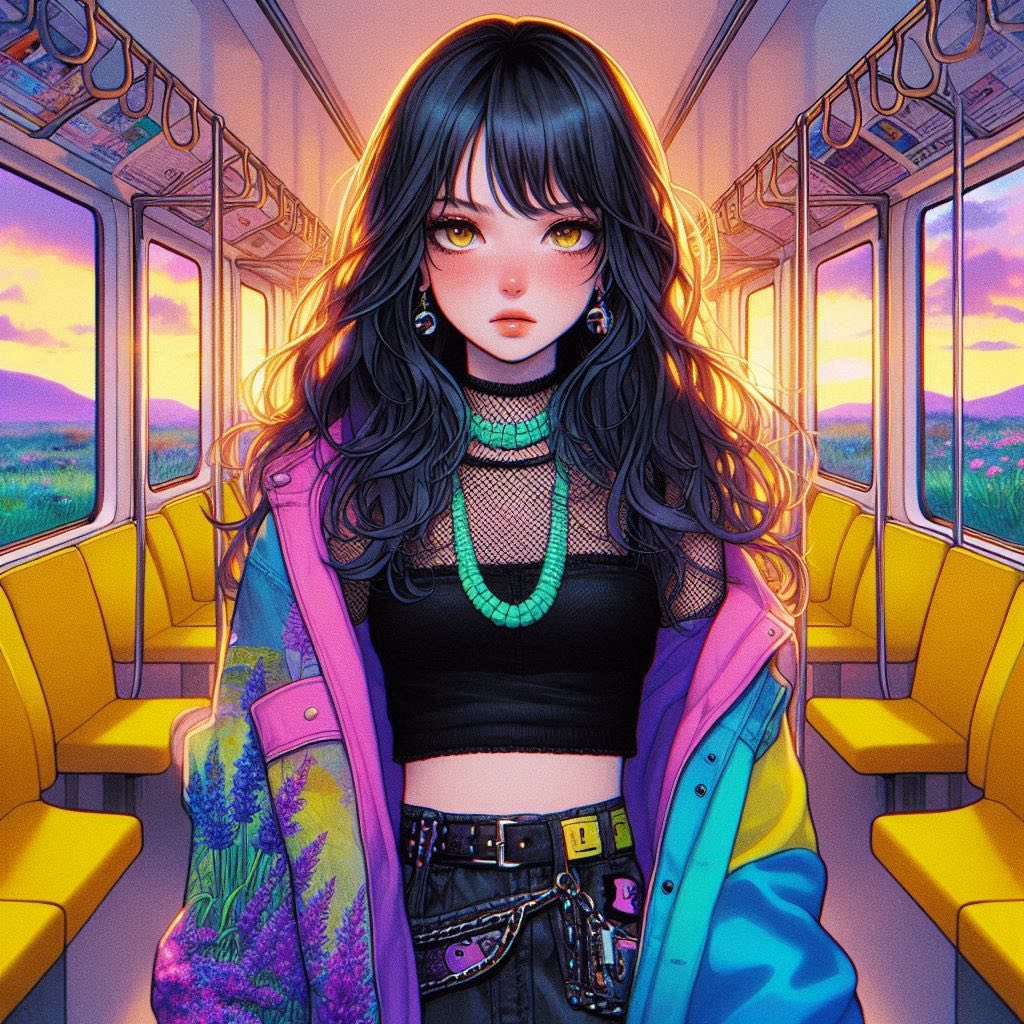 站在長滿花草的車廂
