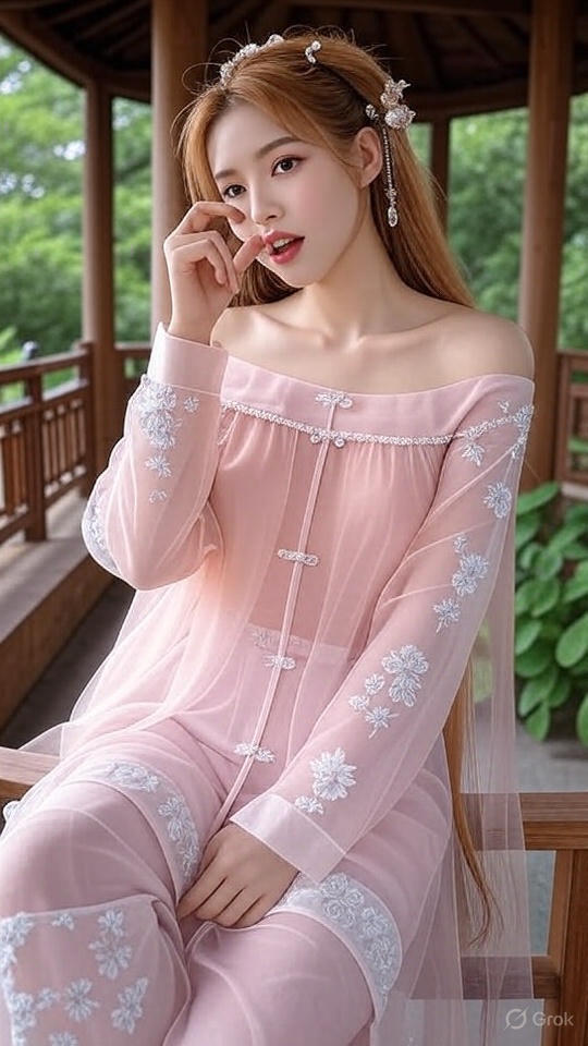極淺粉紅色古風漢服