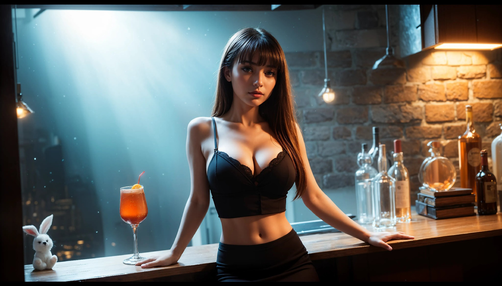 Alone at the bar with the lonely girl.