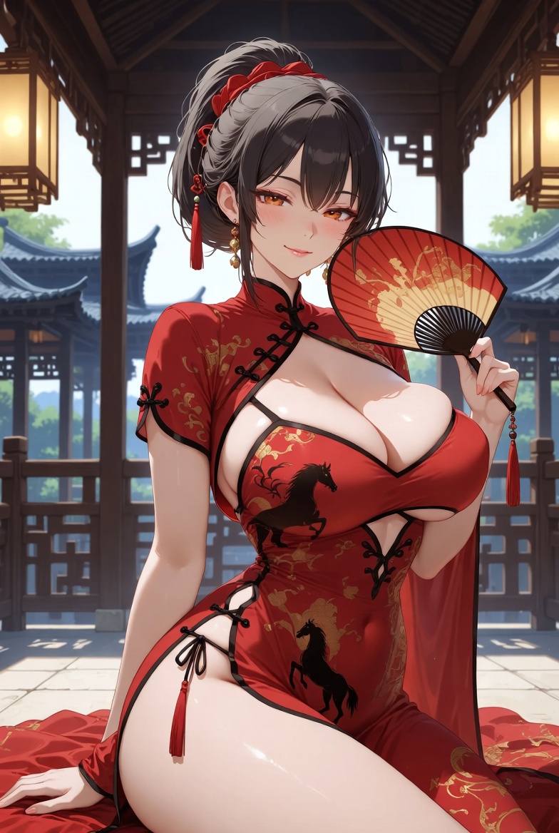 Sister Fire Red Cheongsam Celebrating the Year of the Horse