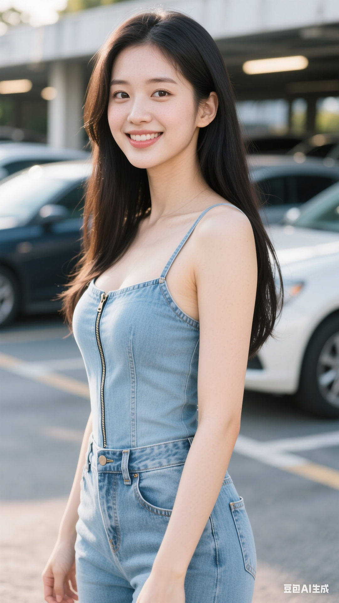 denim zipper pullover jumpsuit
