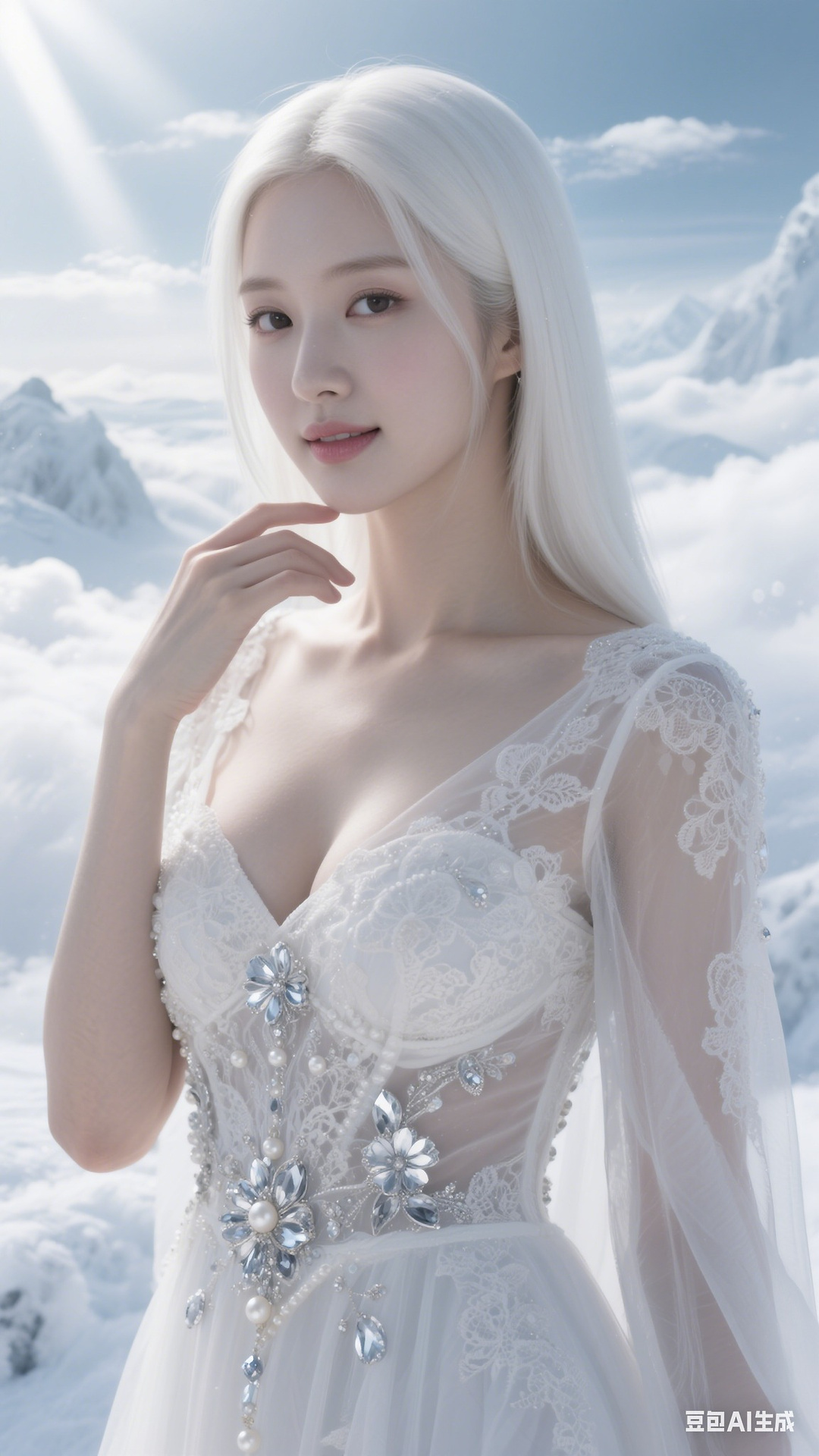Semi-transparent white tulle dress