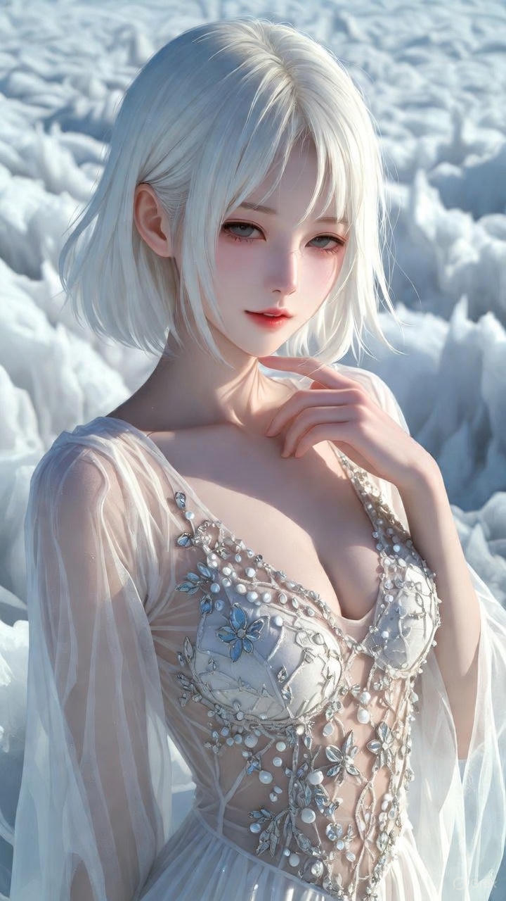 Semi-transparent white tulle dress