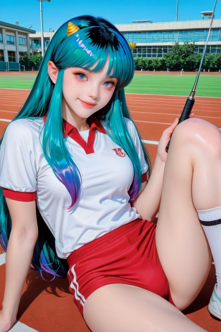 Green Hair Girl Doing Sports