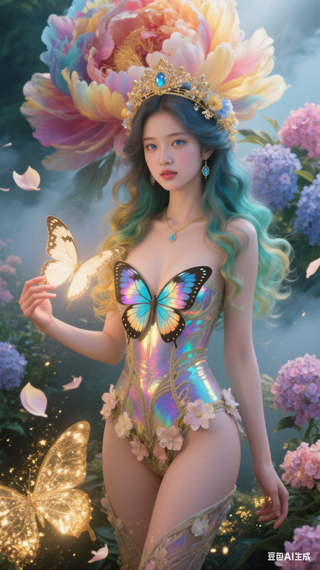 Petals and butterfly wings hand-knitted gown