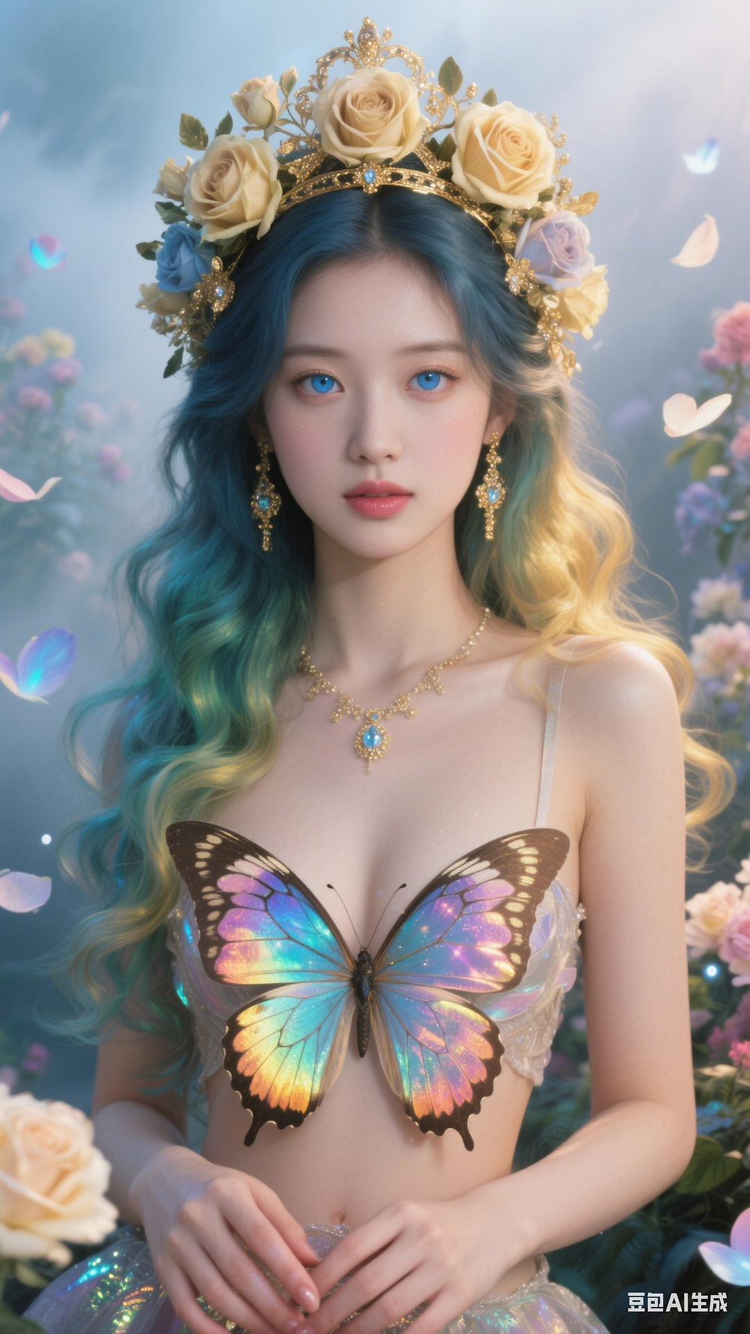 Petals and butterfly wings hand-knitted gown