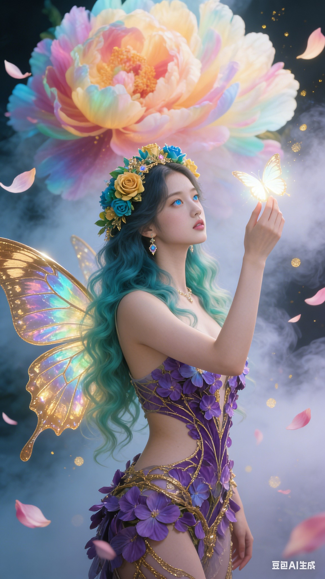 Petals and butterfly wings hand-knitted gown