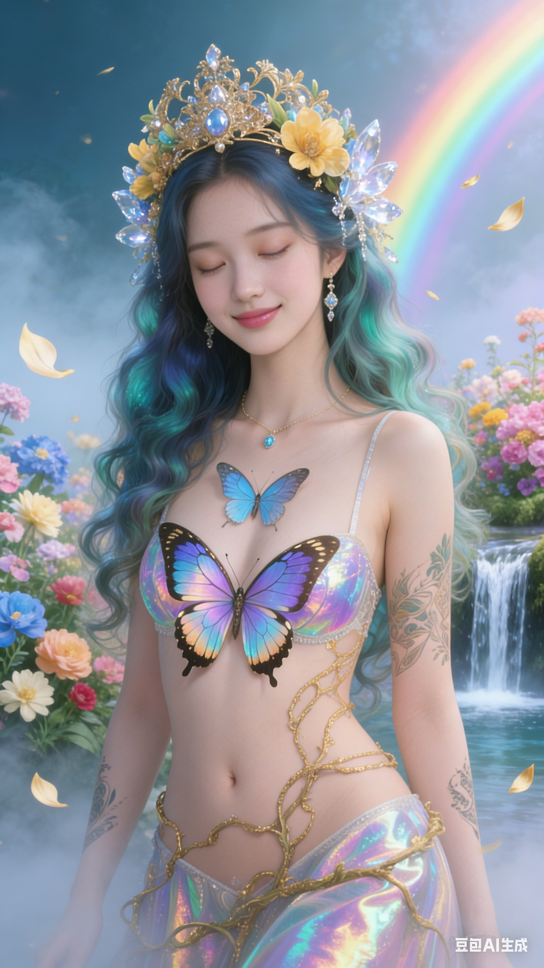 Petals and butterfly wings hand-knitted gown