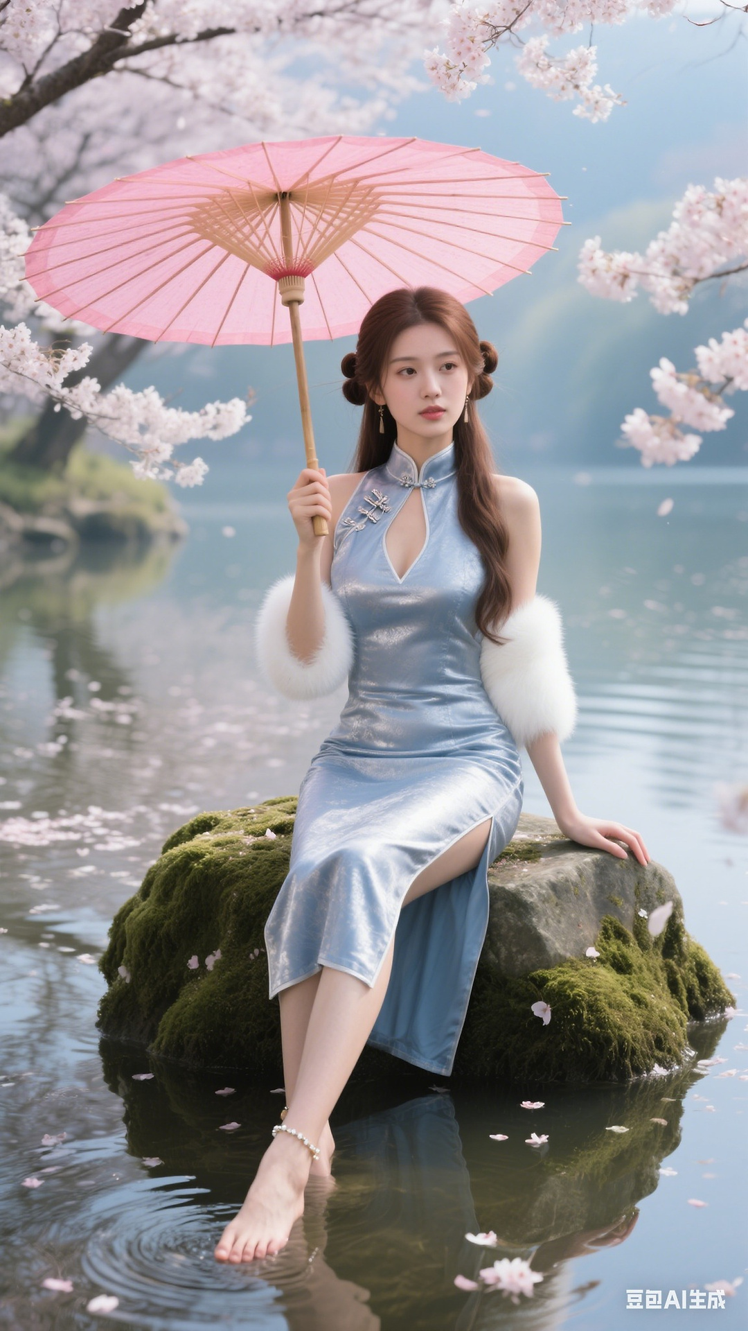 Sparkling silver-blue cheongsam