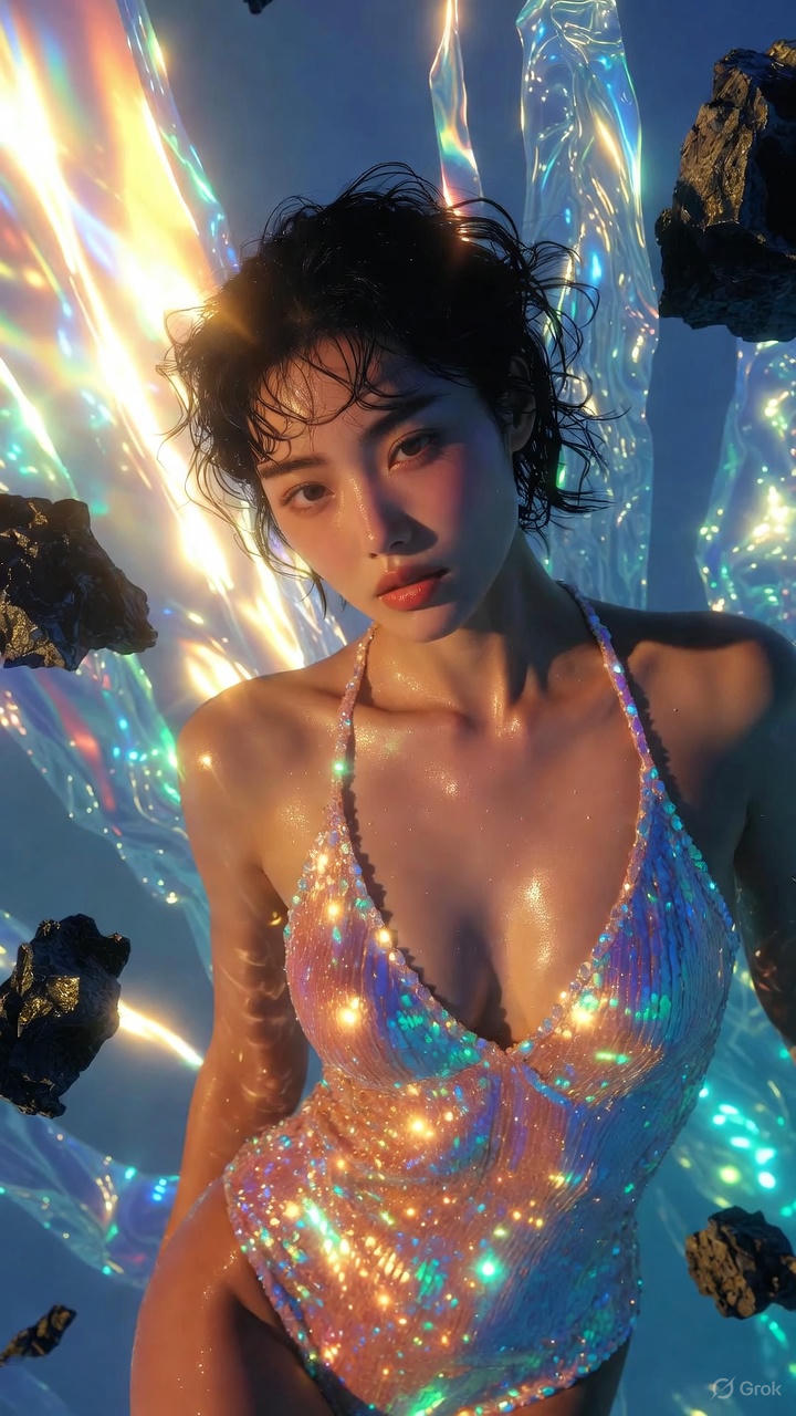 Pearl sequins one-piece swimsuit