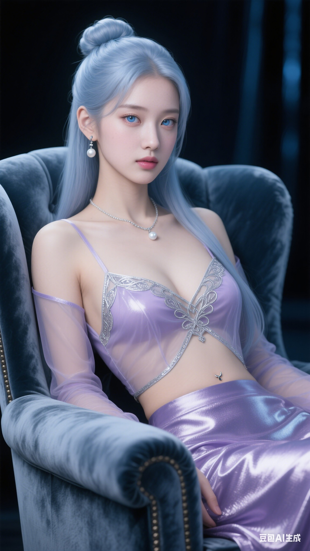 Translucent lavender backless top