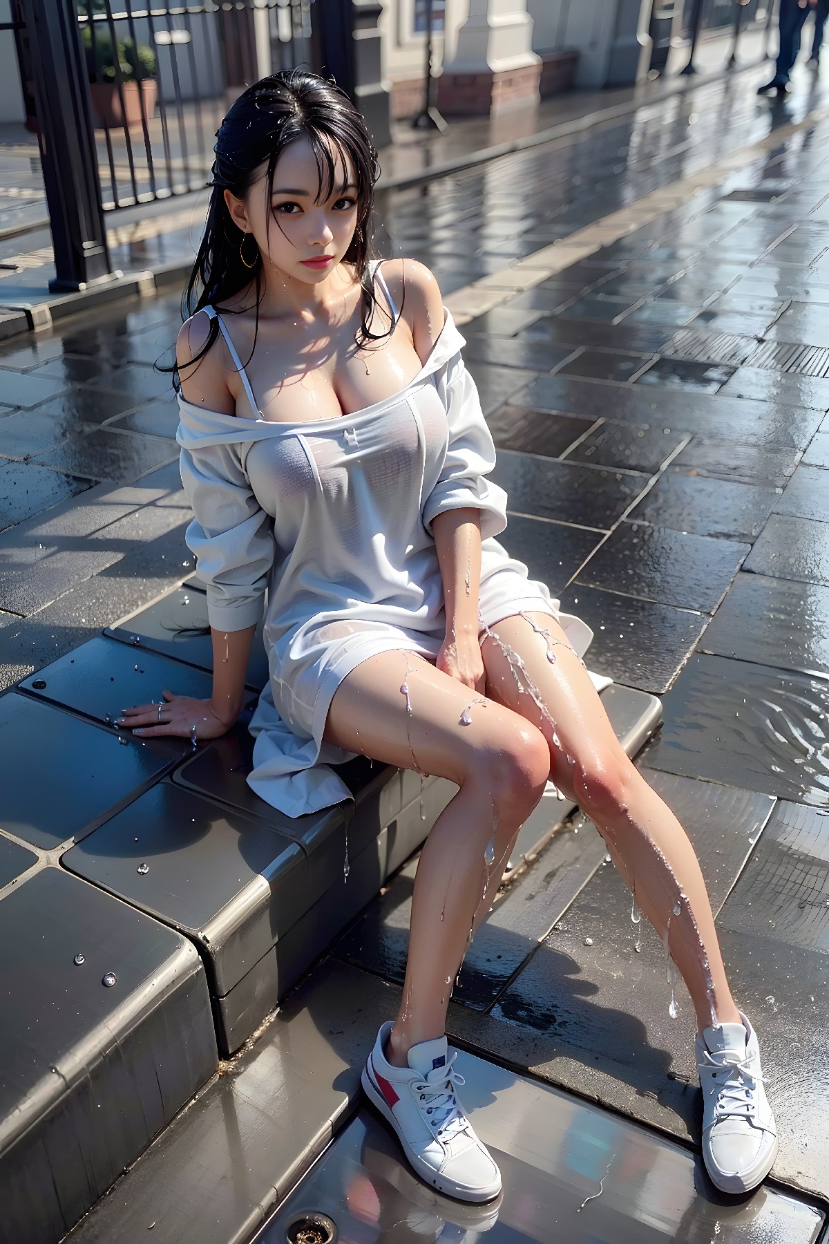On the streets in the rain