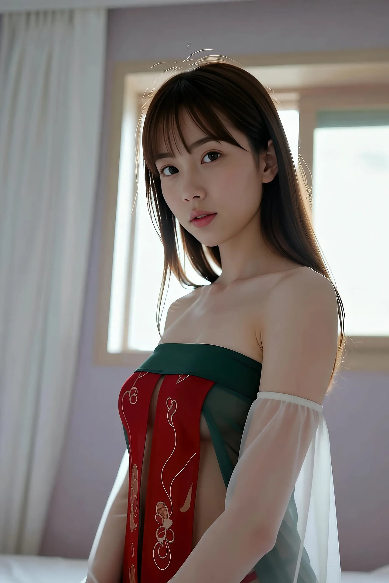 Mandarin - red-green vintage dress