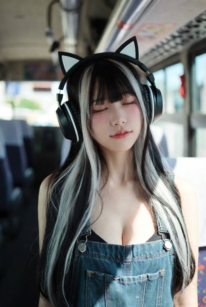Girl's long black and white hair